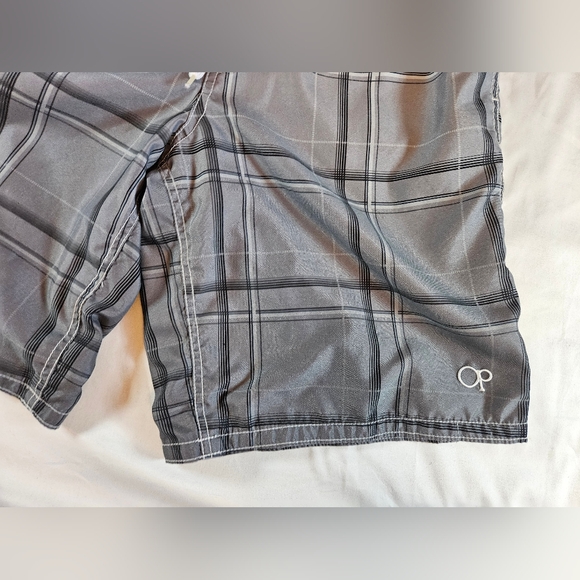 Op Mens Gray And White Ombre Drawstring Tie Waist Swim Trunks Size Medium - Picture 2 of 11